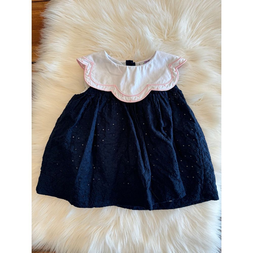 Girls navy top with scalloped‎ collar size 2